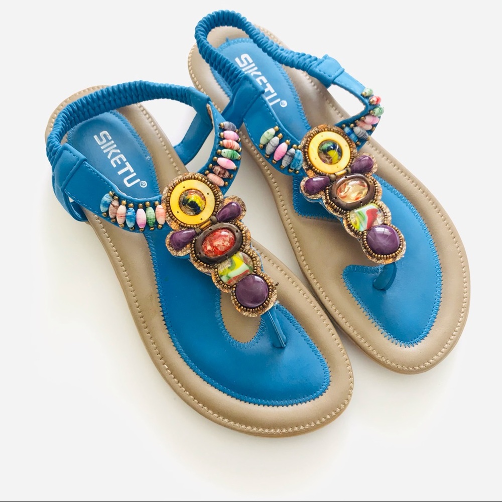 Siketu Boho Womens Blue Sandals Size 36 (5.5)